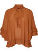 Blus med knytband och volangdetaljer, Brun, Packshot image number 0