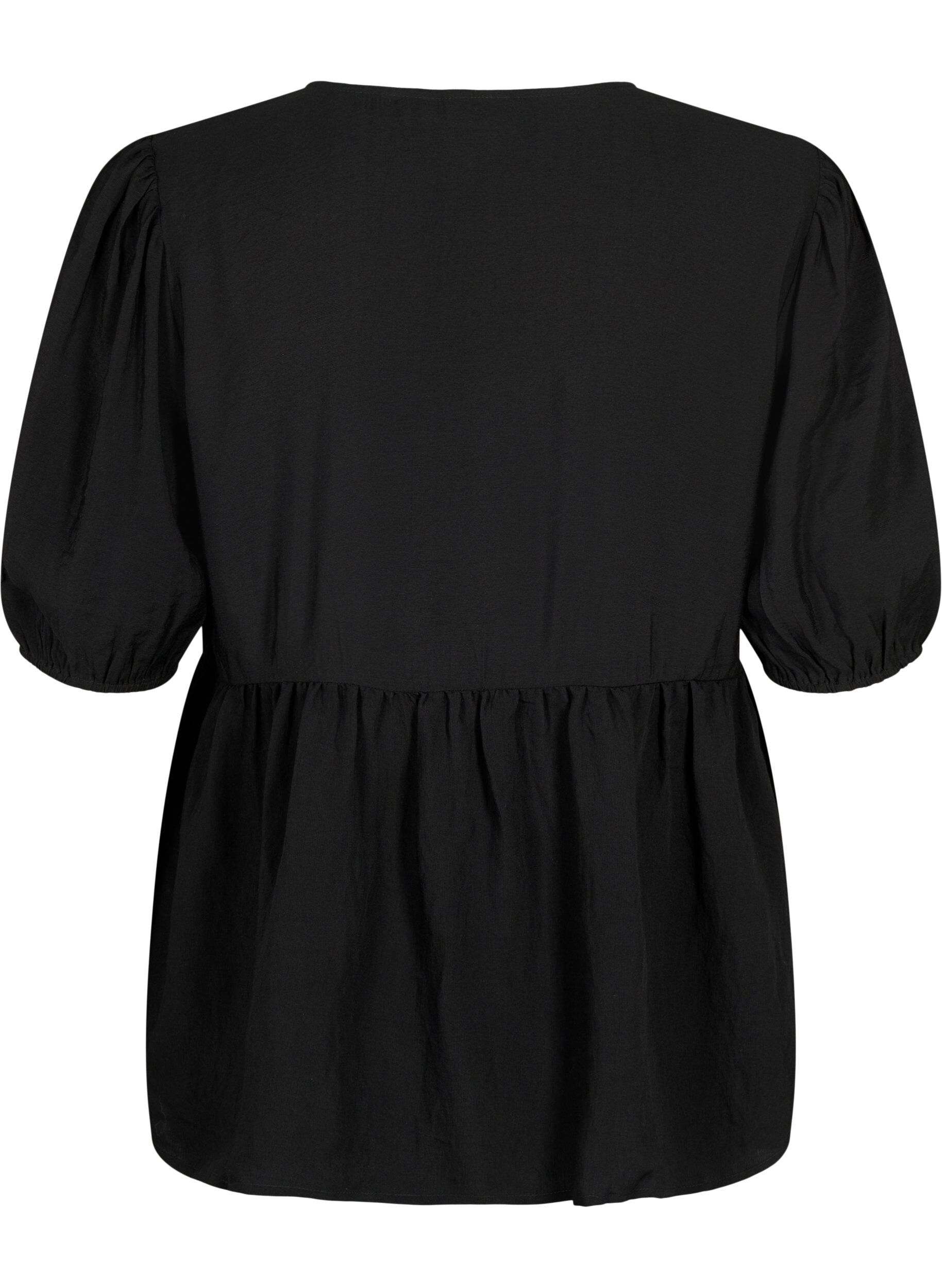 Zizzi Viskosblus med broderi anglaise, Black, Packshot image number 1
