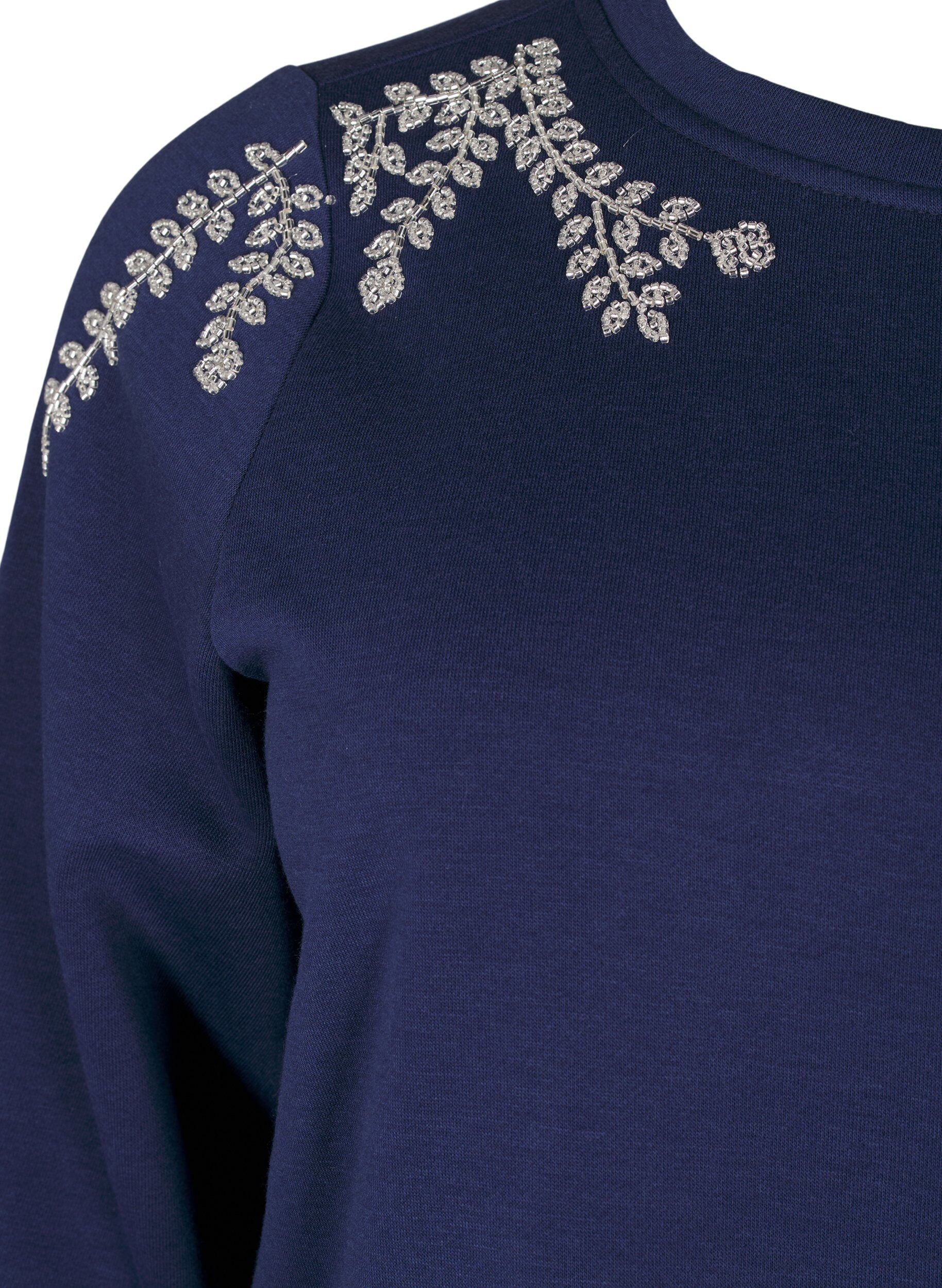 Zizzi Kort sweatshirt med p&auml;rldetaljer, Bl&aring;, Packshot image number 2