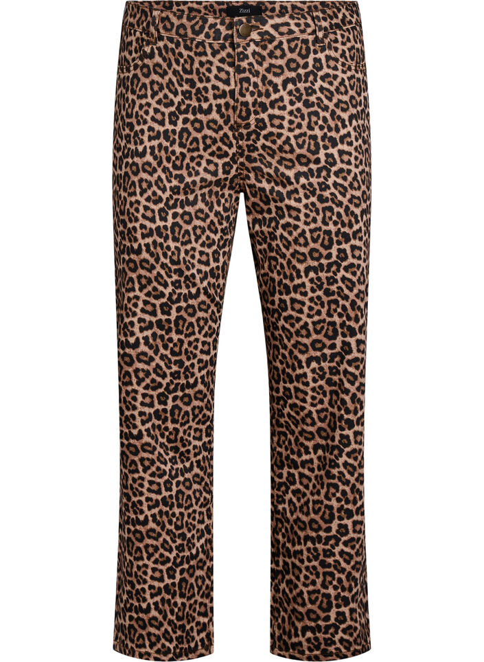 Leopardmönstrade jeans med normal midja, Brun, Packshot image number 0