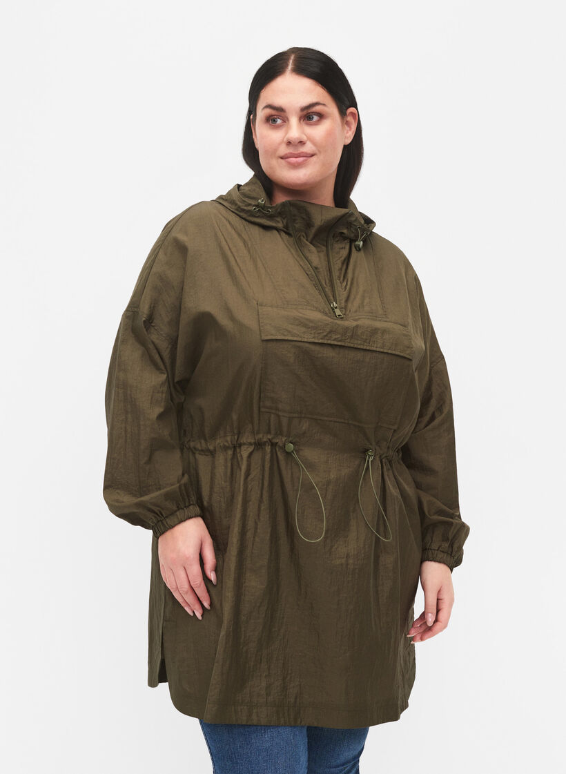 Lång anorak med huva och ficka, Grape Leaf, Model image number 0