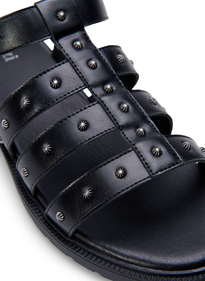 Bred sandal med nitar, Svart, Packshot image number 3