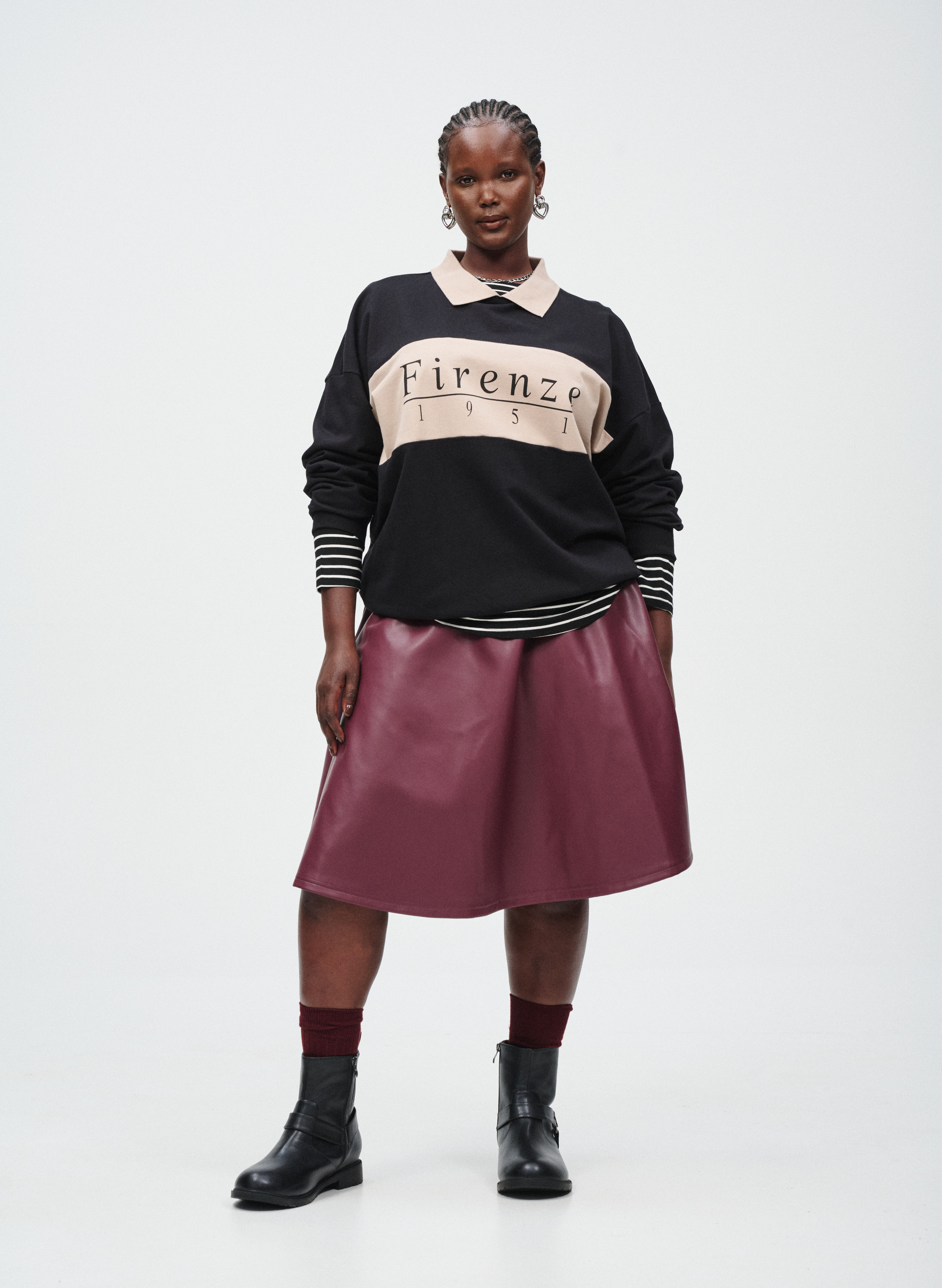 Sweatshirt med polodetaljer, , Model