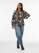 Blommig blus i linne och viskos med l&aring;nga &auml;rmar, Svart, Model image number 1