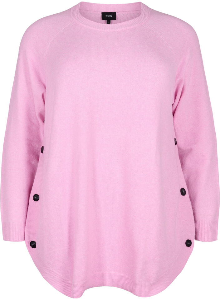 Stickad tröja med knappdetaljer, Lilac Sachet Mel., Packshot image number 0