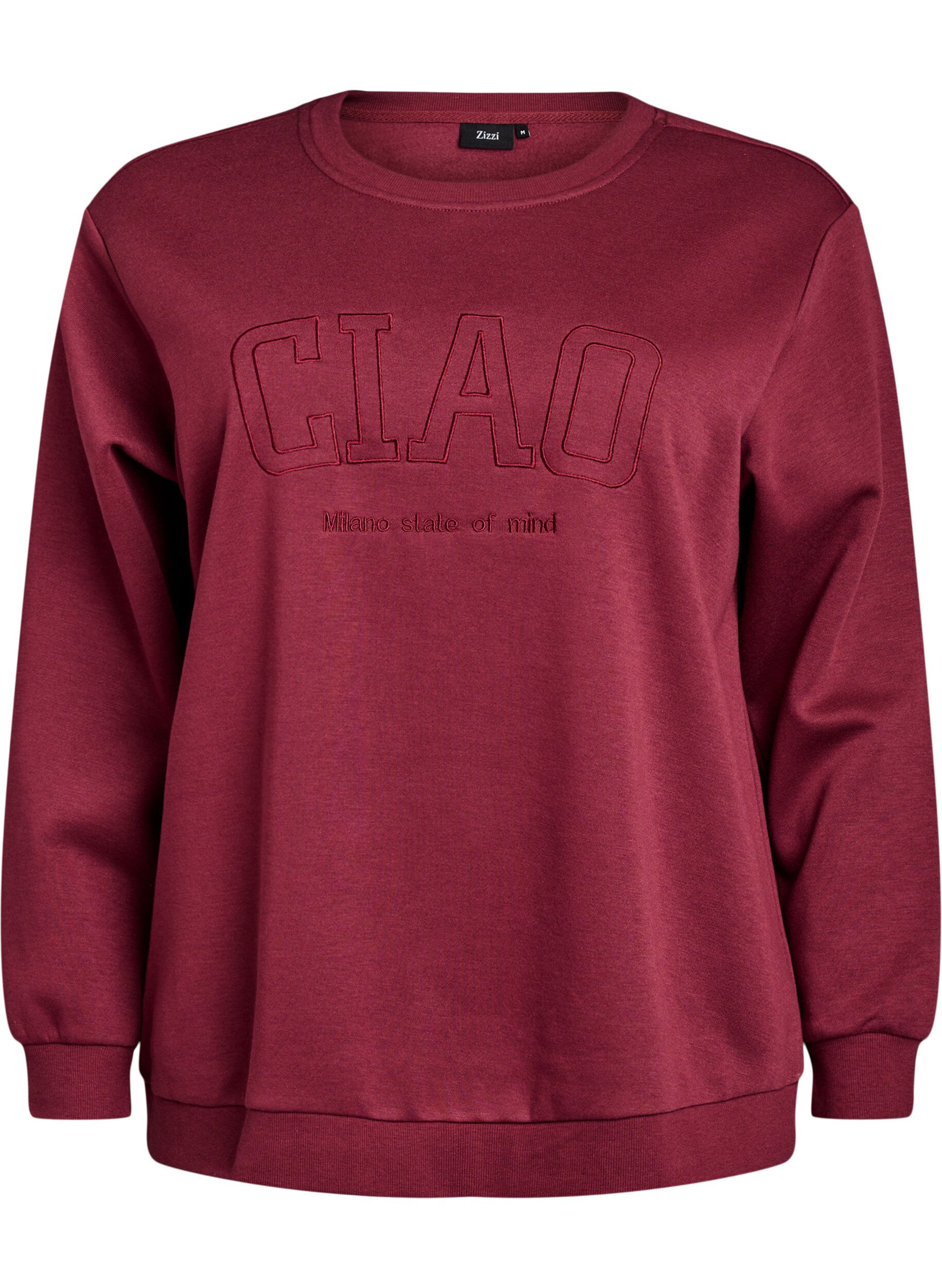 Zizzi Sweatshirt med broderat Milan-motiv, M&ouml;rk Bordeaux, Packshot image number 0