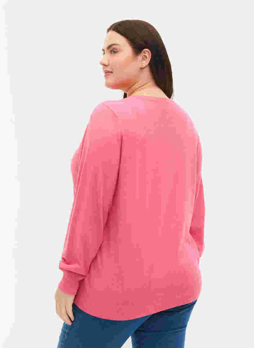 Enfärgad stickad tröja med ribbade detaljer, Hot Pink Mel., Model image number 1