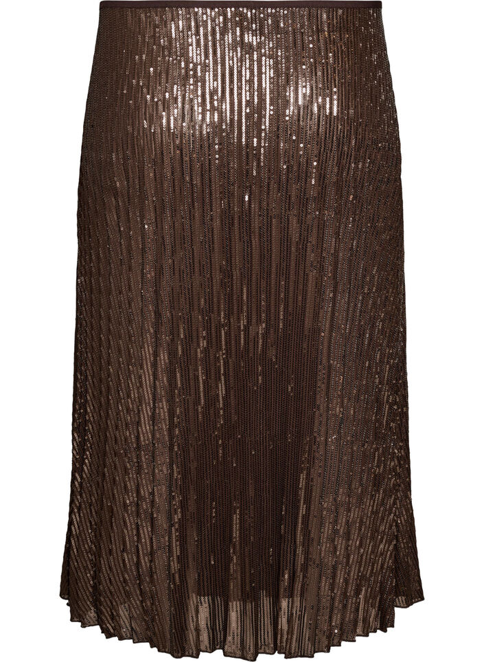 A-linjeformad midikjol i paljetter, Brun, Packshot image number 1