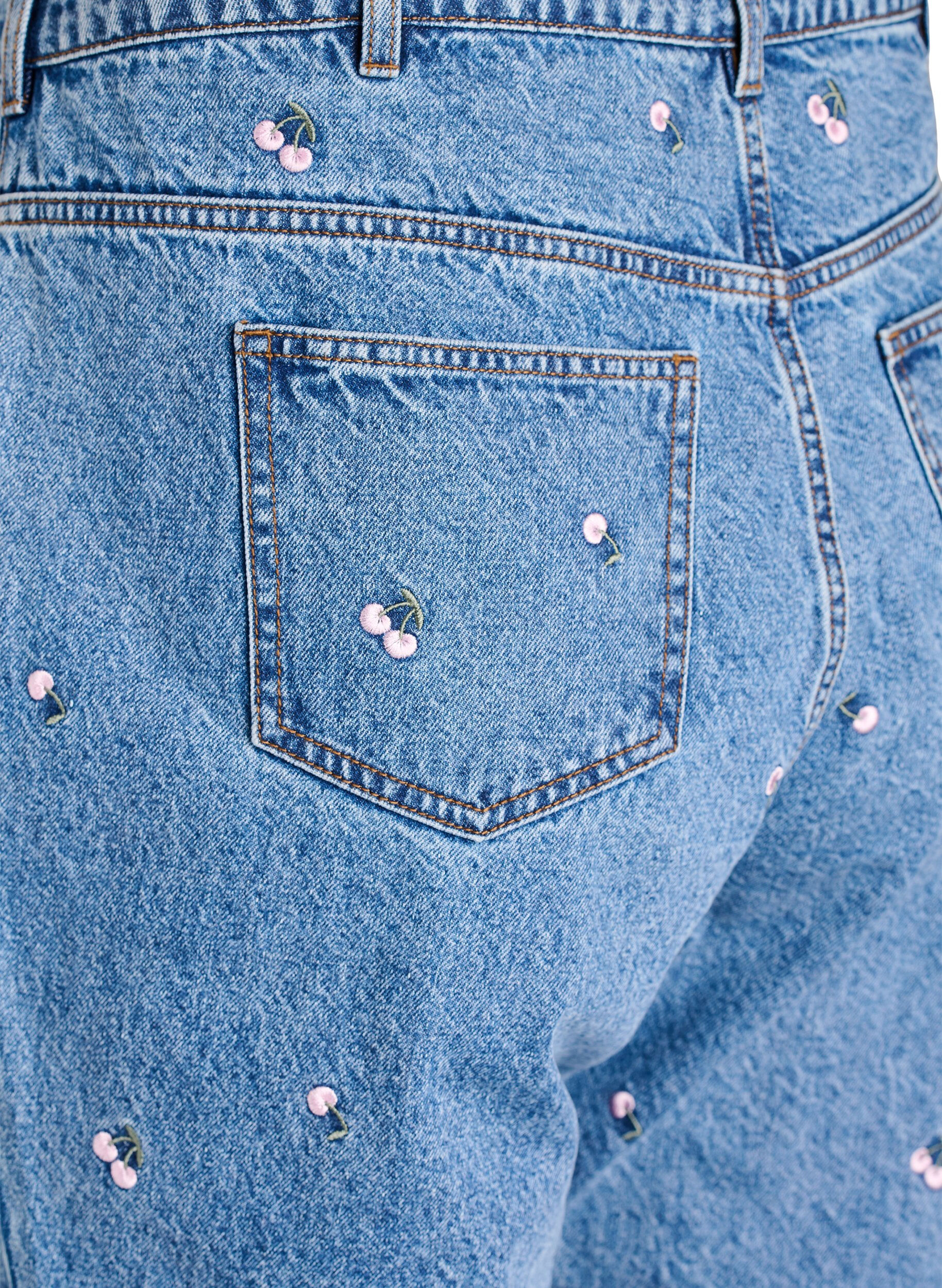 Zizzi Gemma-jeans med h&ouml;g midja och broderade detaljer, Bl&aring;, Packshot image number 3