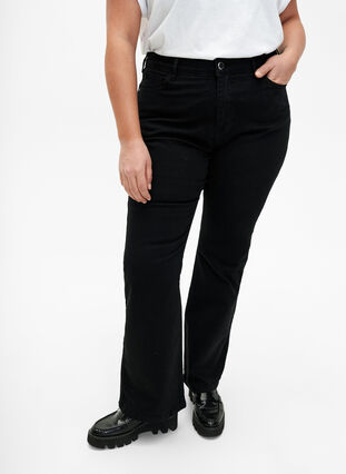 Ellen bootcut jeans med hög midja, Black, Model image number 2