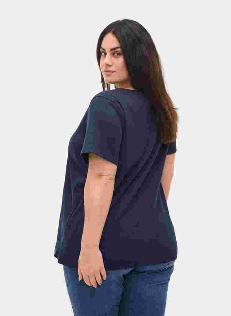 Ribbad t-shirt i bomull, Navy Blazer, Model image number 1