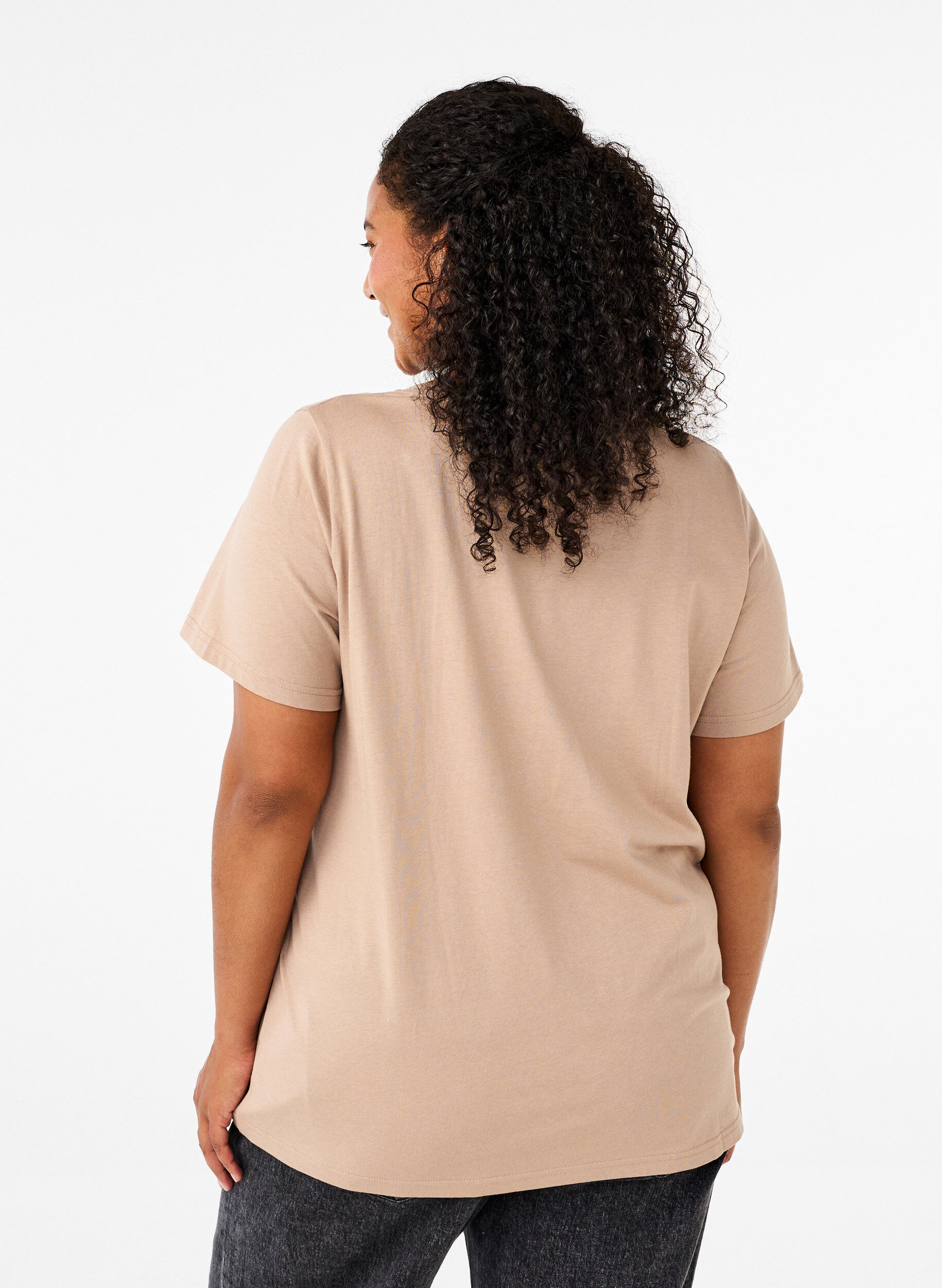 Zizzi T-shirt i bomull med tryck, S. Mink w. Flower, Model image number 1