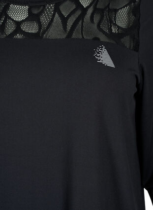 Tränings t-shirt med 3/4 ärmar och mönstrad mesh, Black, Packshot image number 2