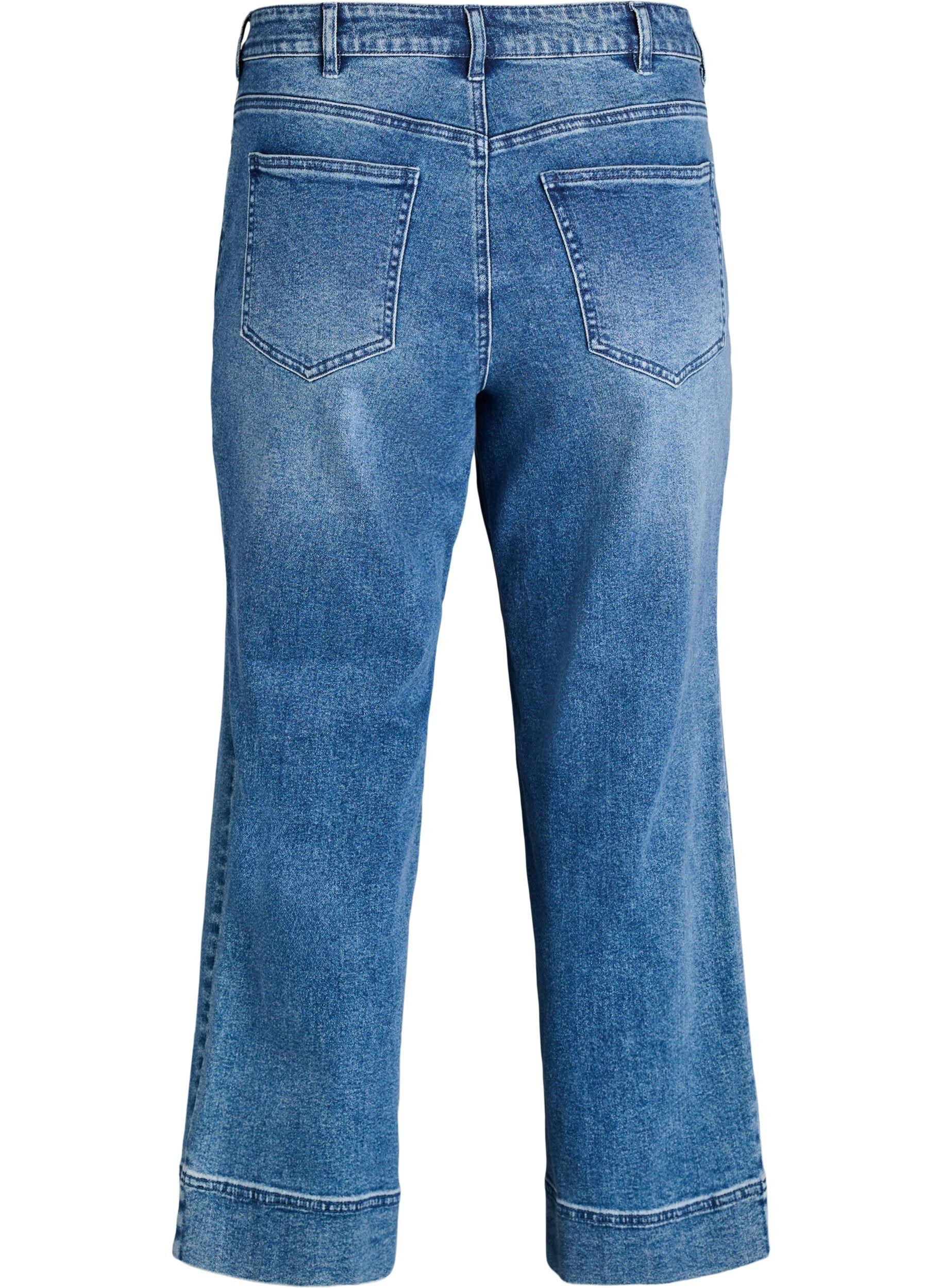 Zizzi Jeans med rak passform och utm&auml;rkande s&ouml;mmar, Bl&aring;, Packshot image number 1