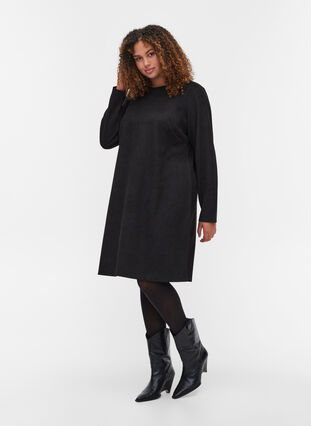 Enfärgad klänning med rund halsringning, Black, Model image number 2