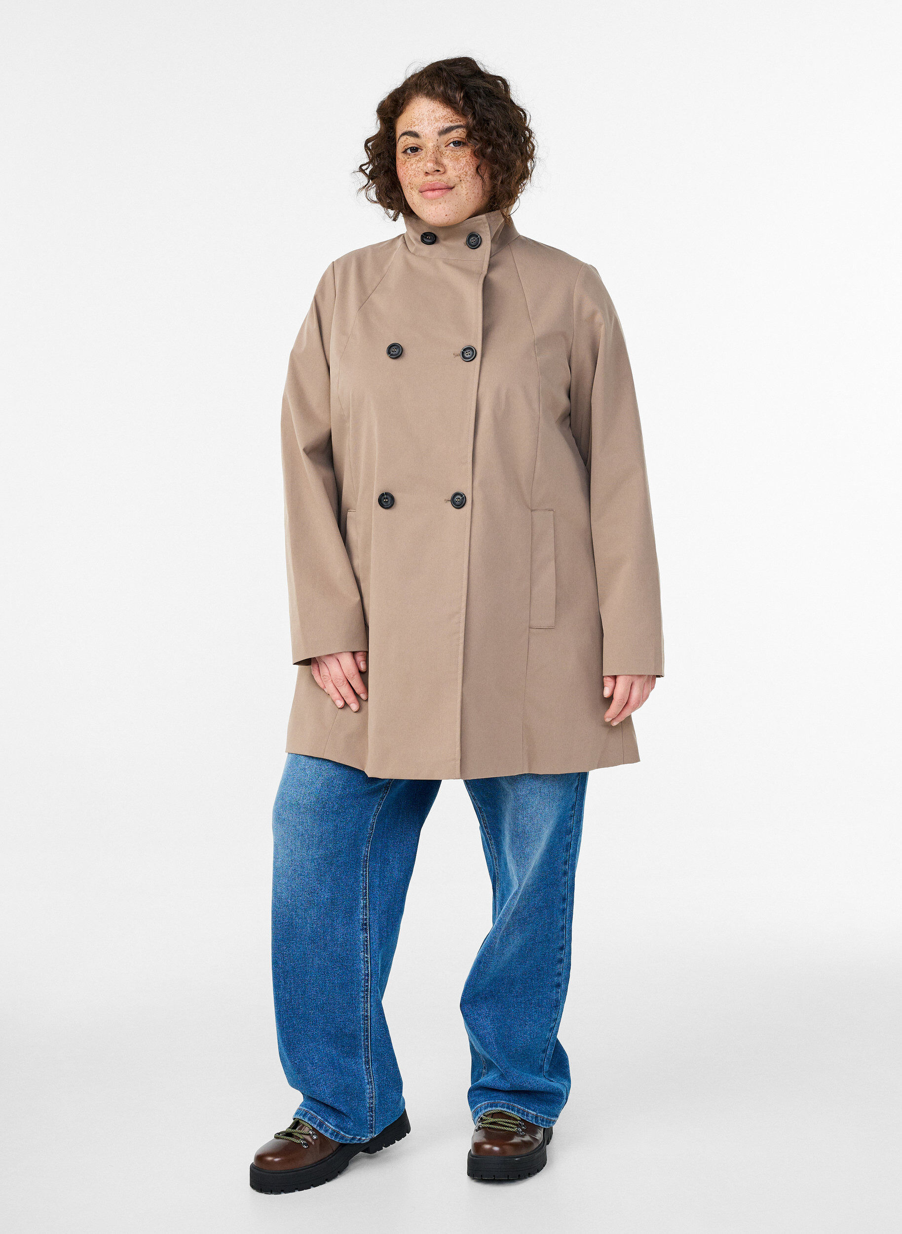 Zizzi Vattenavvisande v&aring;rjacka med a-linjeformat snitt, Gr&aring;, Model image number 1