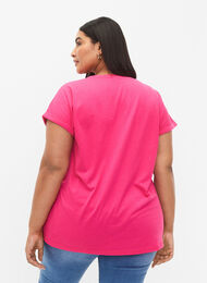 Kortärmad t-shirt i bomullsmix, Raspberry Sorbet, Model