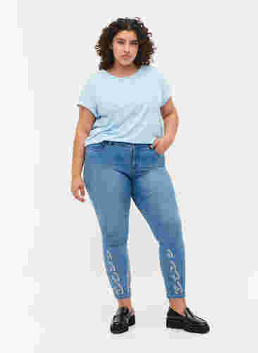 Kortärmad t-shirt i bomullsmix, Chambray Blue , Model image number 2