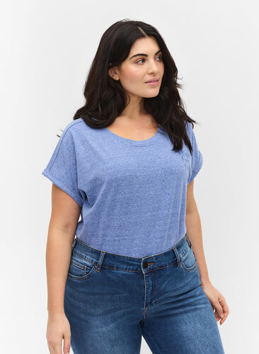 Melerad t-shirt i bomull, Dazzling Blue Mel, Model image number 0