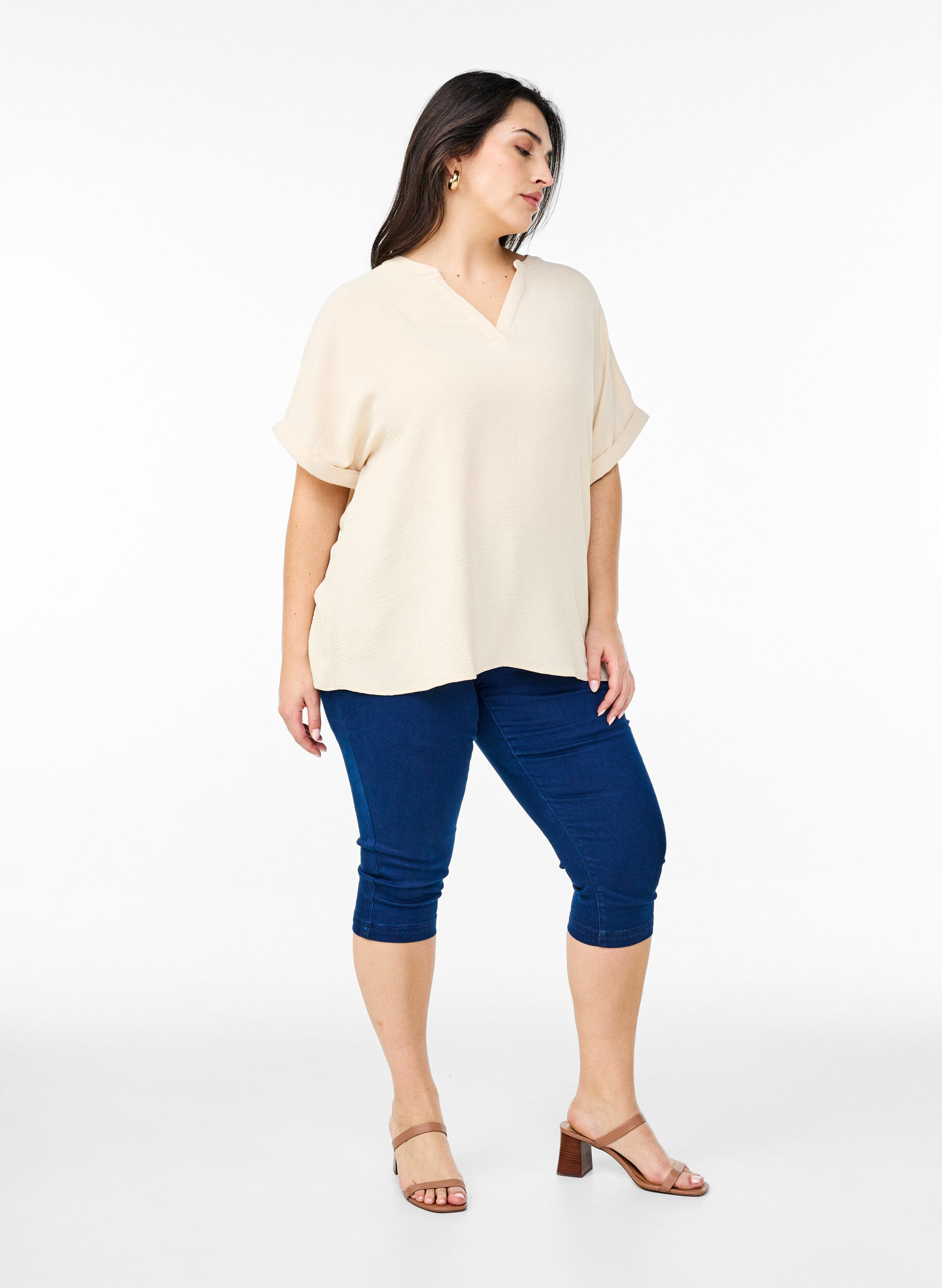 ZizziL&ouml;s blus med korta &auml;rmar, Beige, Model image number 1