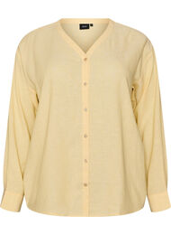 Blus i linne och viskos med v-ringning, Gul