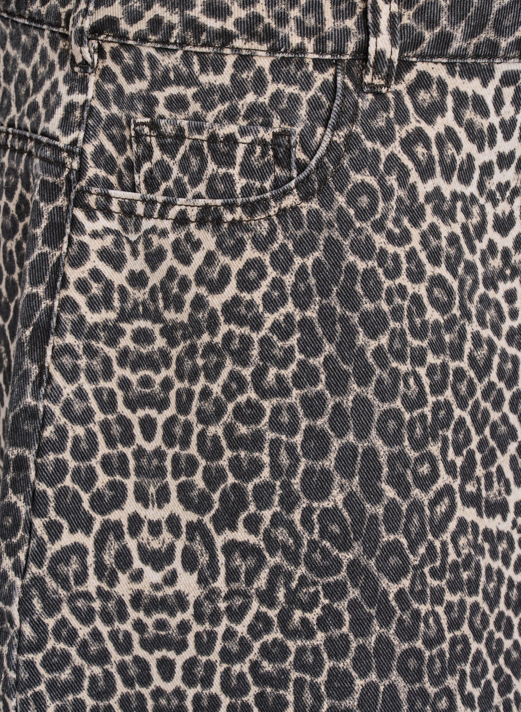 ZizziA-linjeformad jeanskjol med leopardm&ouml;nster, Brun, Packshot image number 3