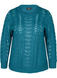 Stickad tröja med feminint mönster, Blue Coral