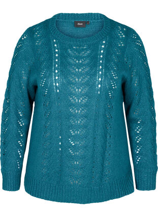 Stickad tröja med feminint mönster, Blue Coral, Packshot image number 0