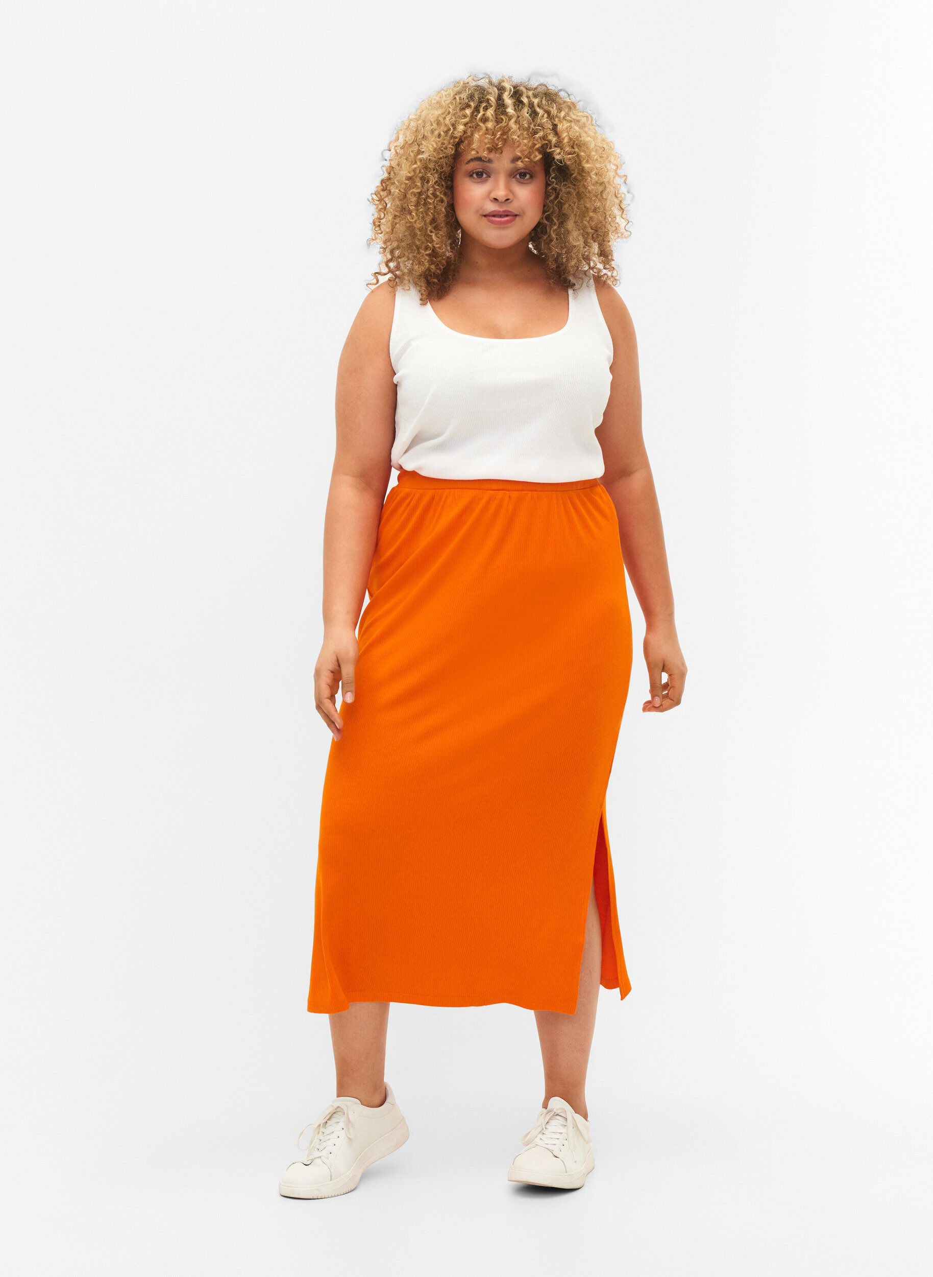 Zizzi 2-pack ribbad bas-tanktop , Black/Bright White, Model image number 2