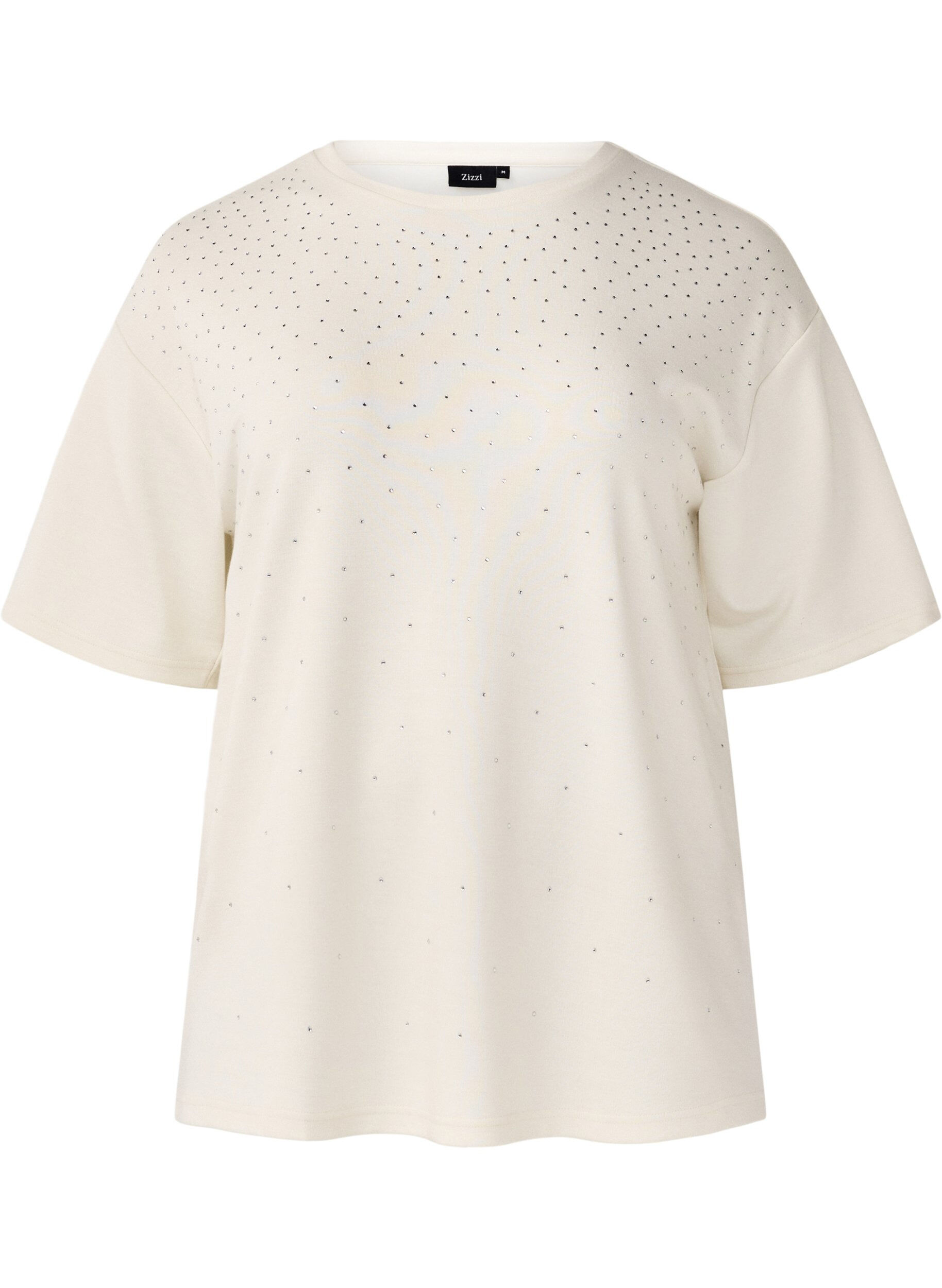 Zizzi T-shirt med strassstenar och rund hals, Vit, Packshot image number 0