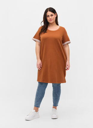 Sweatshirtklänning med korta ärmar och lös passform, Argan Oil, Model image number 4