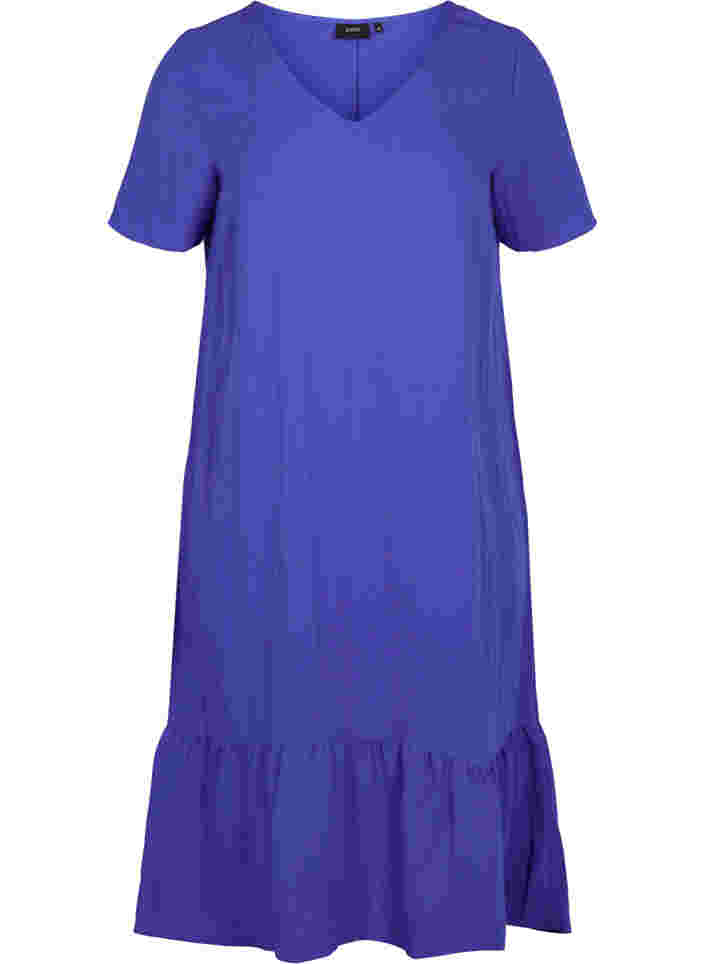 Kortärmad viskosklänning med v-ringning, Dazzling Blue, Packshot image number 0
