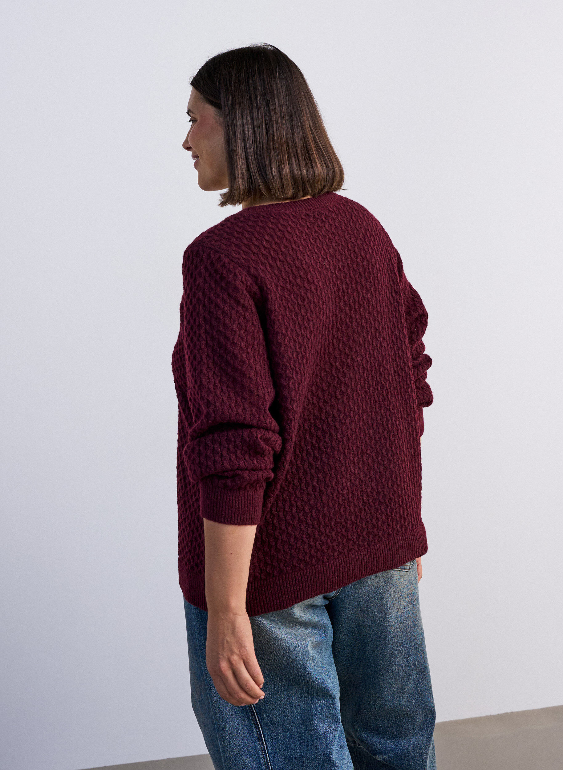 ZizziStickad blus med strukturerat h&aring;lm&ouml;nster, R&ouml;d, Model image number 2