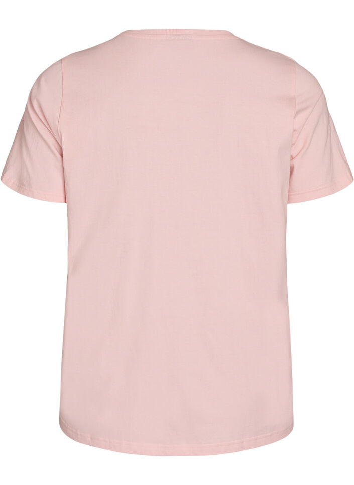 T-shirt i ekologisk bomull med tryck framtill, Rosa, Packshot image number 1