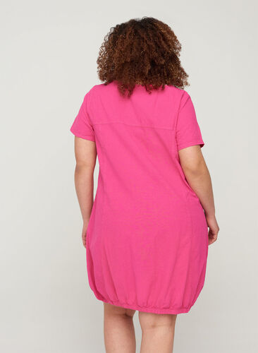 Kortärmad klänning i bomull, Fuchia Purple, Model image number 1