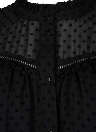 Skjortblus med volanger och prickig textur, Black, Packshot image number 2
