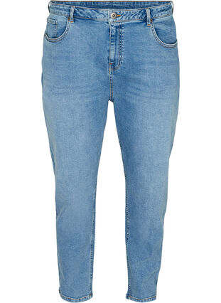 Croppade mom fit jeans med hög midja, Light blue denim, Packshot image number 0