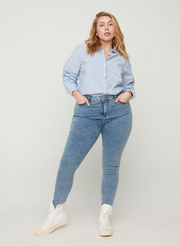 Stentvättade Amy jeans med hög midja, Stone Washed, Model image number 0