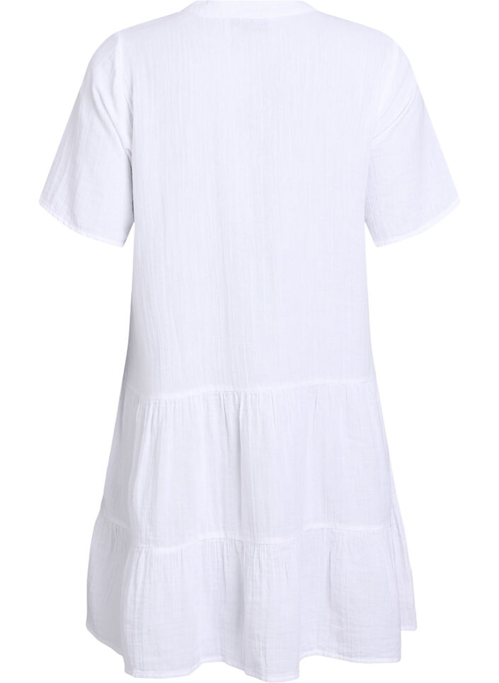 Kort a-linjeformad kl&auml;nning i bomullsmuslin, Vit, Packshot image number 1