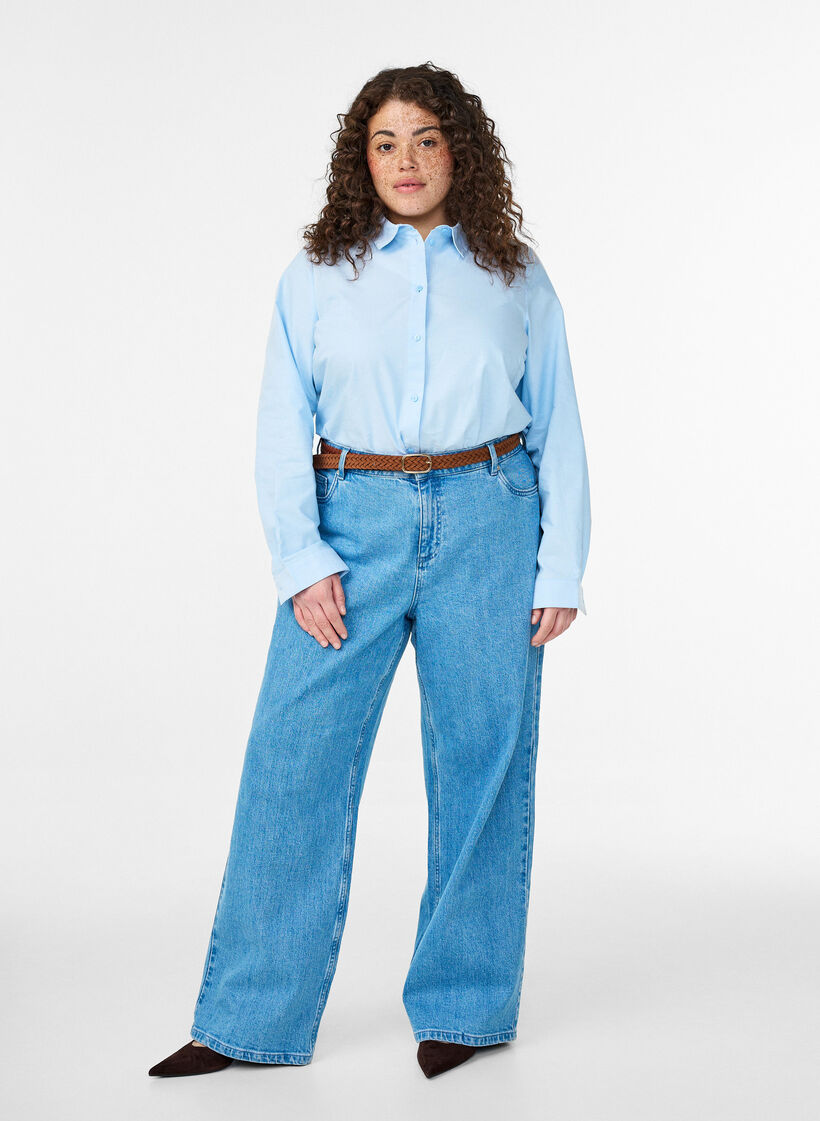 L&aring;ng&auml;rmad bomullsskjorta, Bl&aring;, Model image number 1