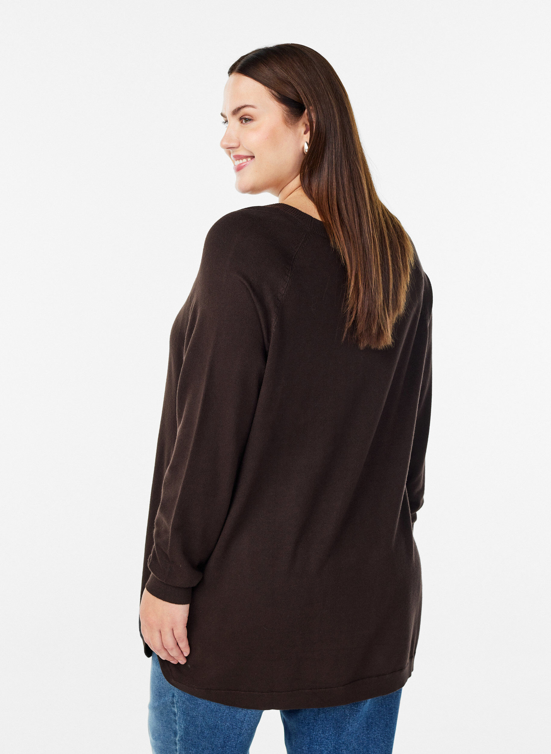 ZizziStickad blus med knappar i sidan, Brun, Model image number 2
