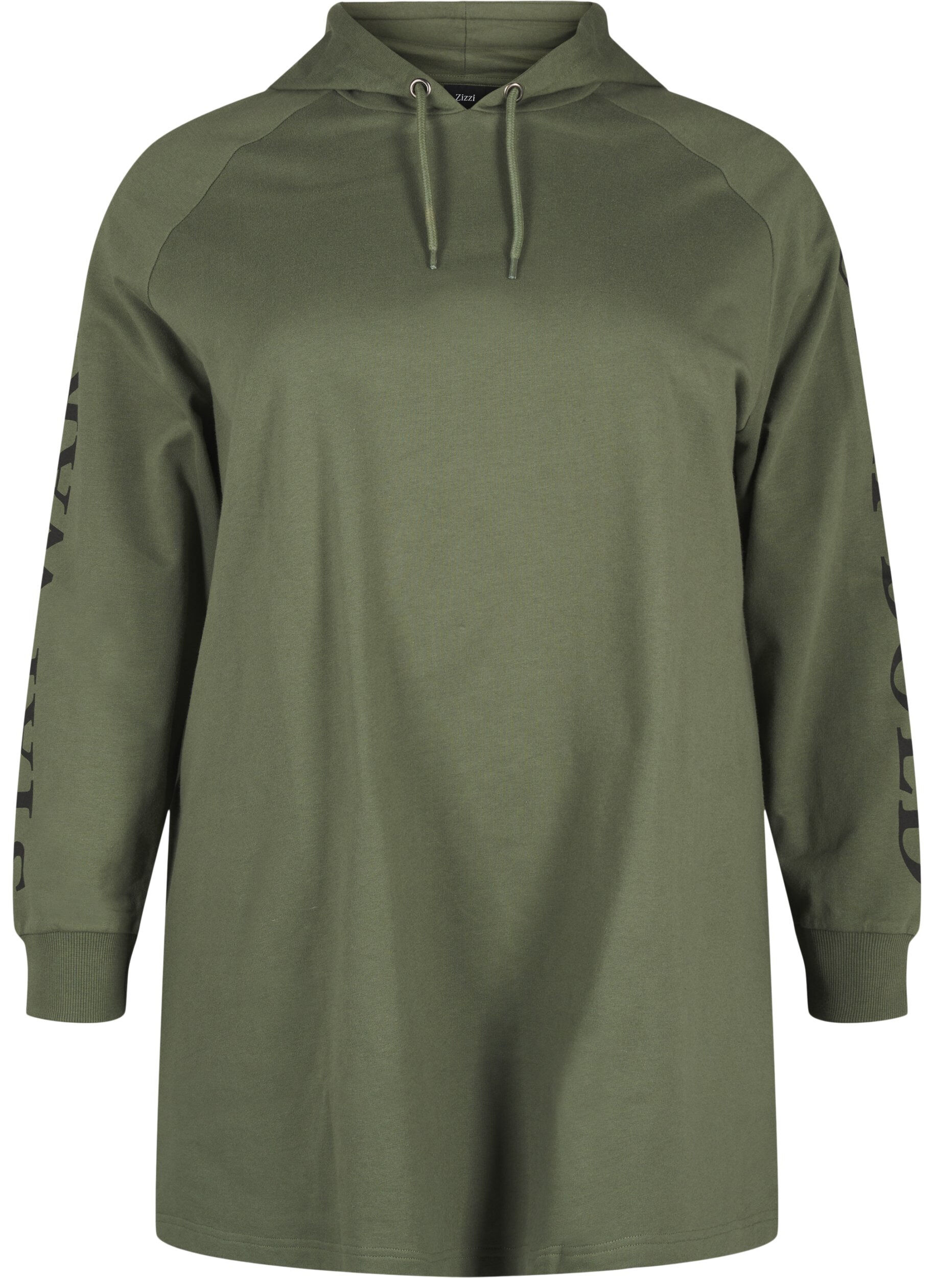 Zizzi Oversized sweatshirt med tryck p&aring; &auml;rmarna, Thyme w. Black, Packshot image number 0