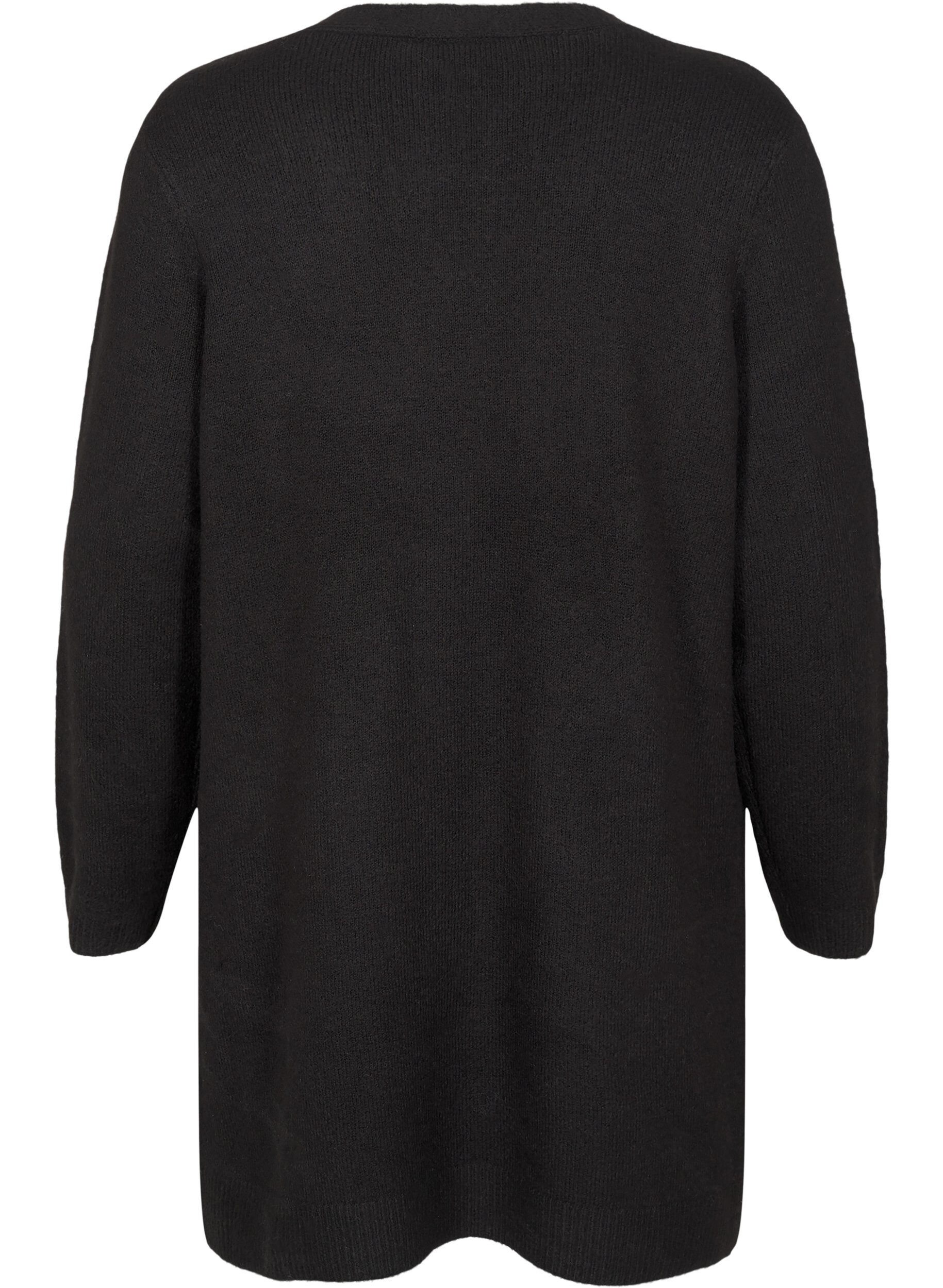 Zizzi L&aring;ng stickad kofta med fickor, Svart, Packshot image number 1