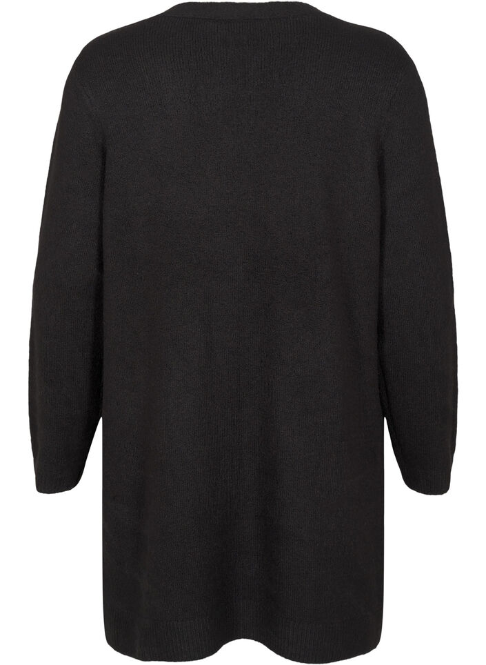 Lång stickad kofta med fickor, Svart, Packshot image number 1