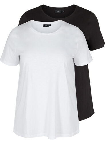 2-pack kortärmade t-shirtar i bomull, Black/Bright White, Packshot image number 0