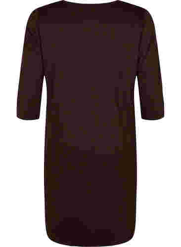 Klänning i enfärgad färg med v-hals och 3/4-ärmar, Coffee Bean, Packshot image number 1