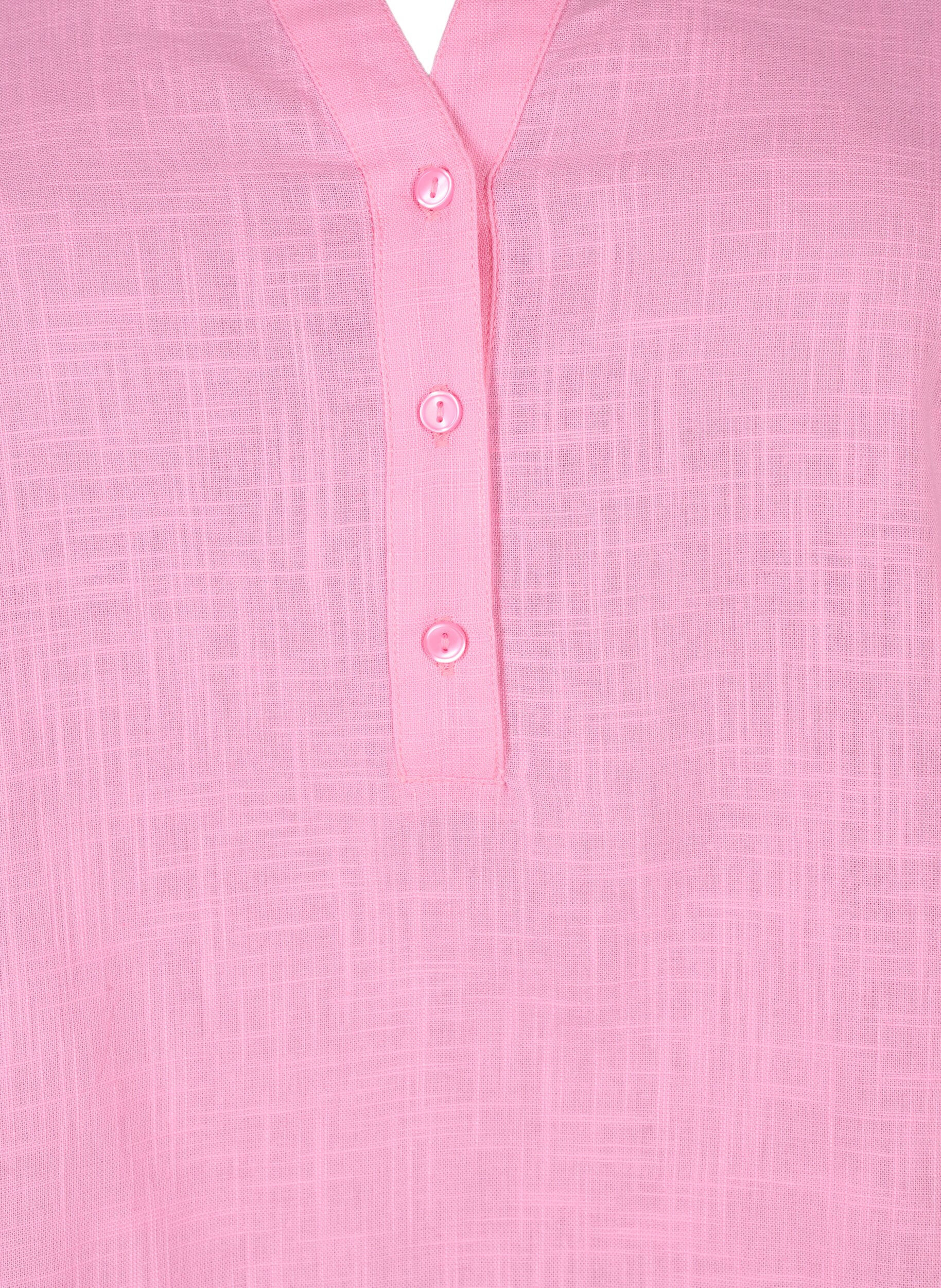 Zizzi Skjortblus i bomull med v-ringad hals, Rosebloom, Packshot image number 2