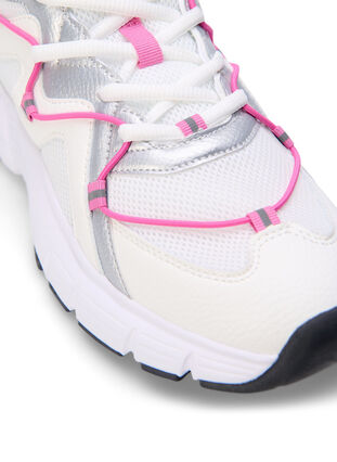 Sneakers med vid passform och kontrasterande knytdetaljer, White w. Pink, Packshot image number 3