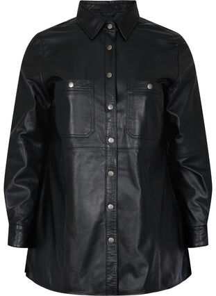 Läderskjorta med knappar, Black, Packshot image number 0