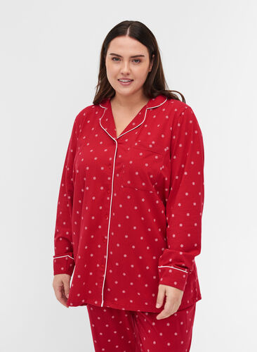 Pyjamasskjorta med mönster, Tango Red AOP, Model image number 0